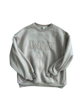 MISSGUIDED Wifey Collegiate Style Beige Sweatshirt Size Medium